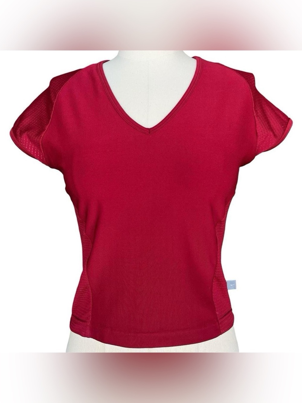 Nike vintage 2000s y2k red athletic wear dri fit v-neck textured slim fit shirt